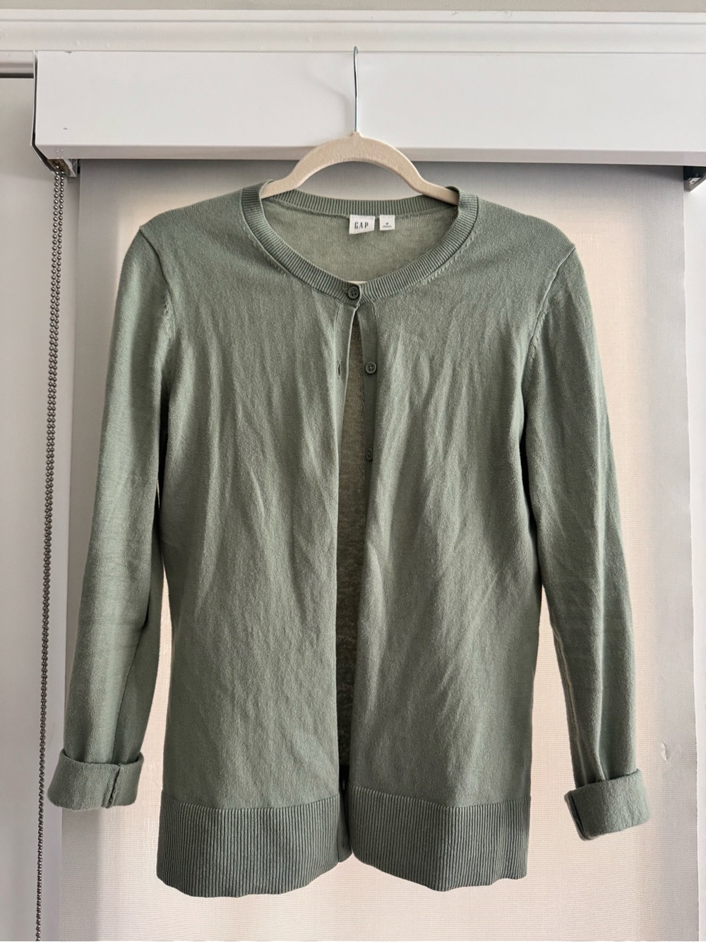 GAP Light Green Button-Up Crew Cardigan